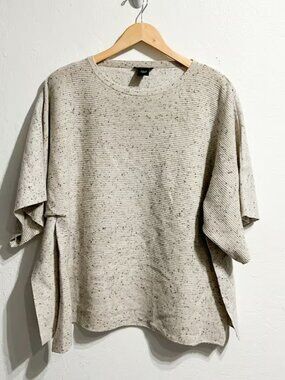Lafayette 148 Sweater Small Poncho Beige Ivory Cream Speckled Wool Winter